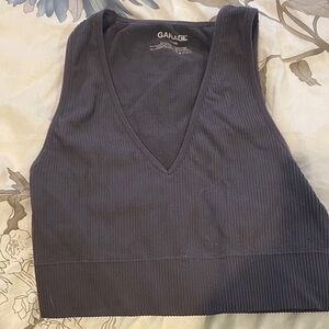 Garage Women's Charcoal Ribbed V-Neck Crop Tank/Bralette